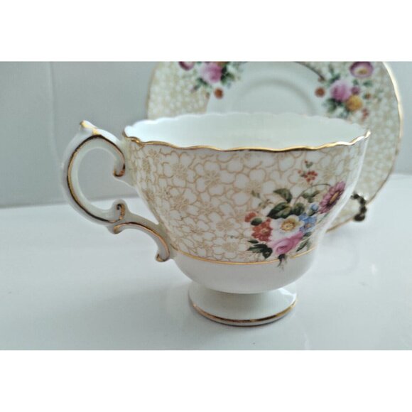 CAULDON tea cup and saucer floral painted rose chintz teacup England 1940s - Picture 5 of 14